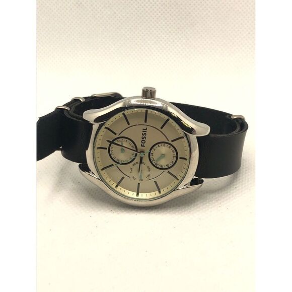 Fossil BQ3090 Unisex Black Leather Analog Dial Quartz Genuine Wrist Watch LP224 - Picture 5 of 9